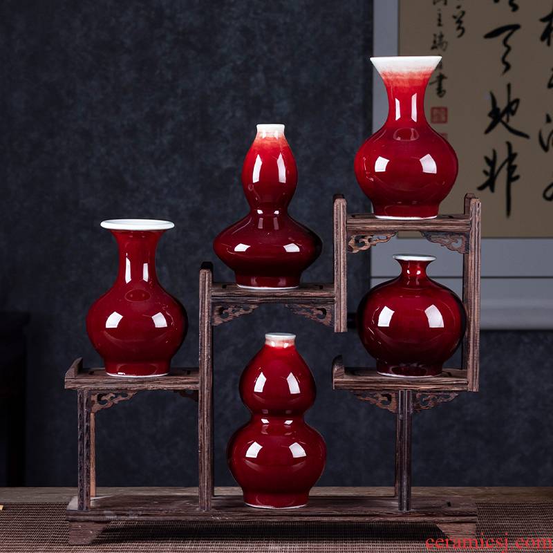 The Mini jingdezhen ceramics up with ruby red floret bottle creative hydroponic flower arranging place to live in tea table decorations