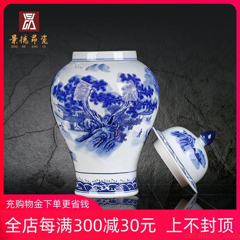 Blue and white porcelain of jingdezhen ceramics vase landscape general storage tank can Chinese archaize porch ark place to live in