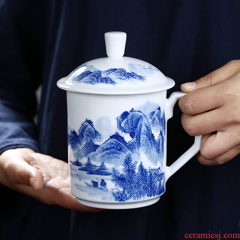 Jingdezhen hand - made porcelain teacup boss glass ceramic cup office home double anti hot tea cup