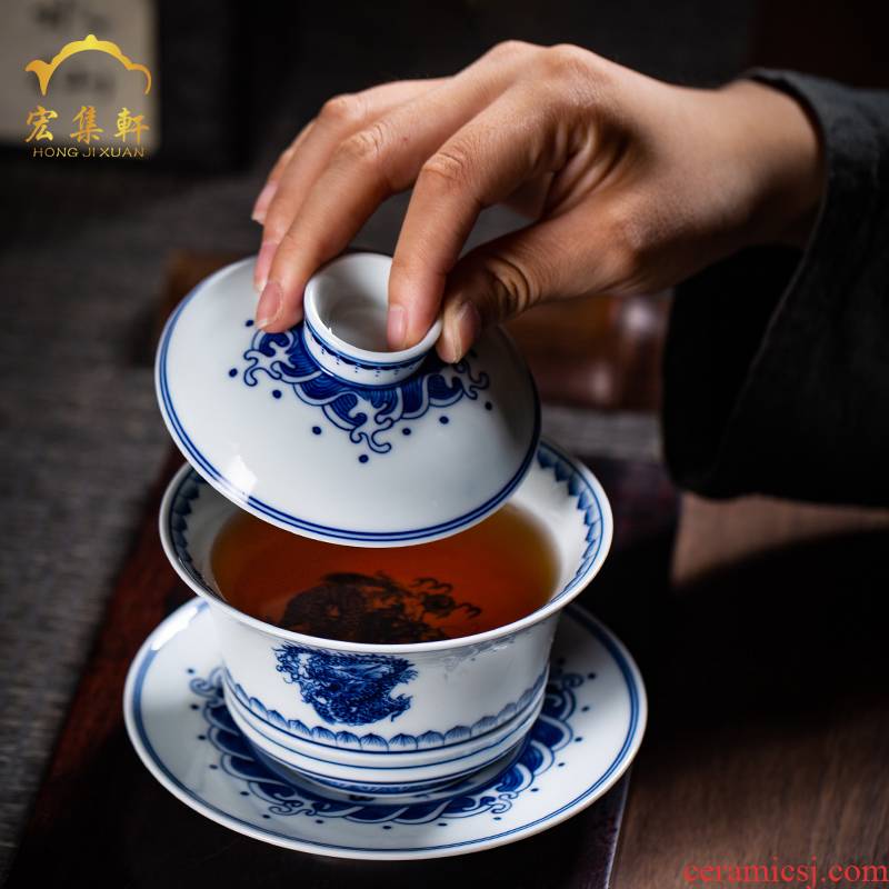 Maintain porcelain of jingdezhen tea service hand - made ceramic wulong tureen firewood three large tea bowl bowl kunfu tea