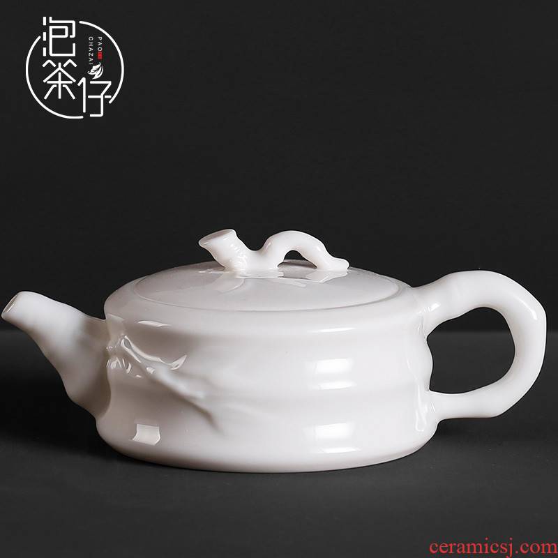 Tea seed high - white little teapot household pure manual kung fu Tea set with simple filter is bamboo pot pot of ceramics