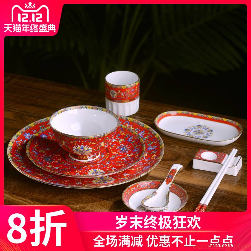 Jingdezhen porcelain enamel dishes suit family dishes spoon combination hotel club table tableware custom