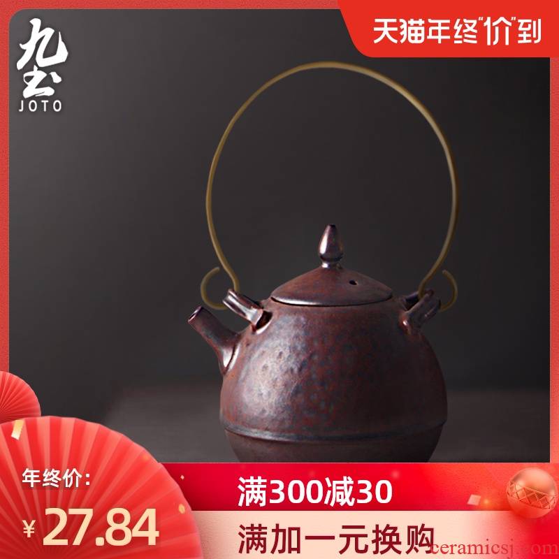 About Nine soil Japanese checking ceramic antique copper girder pot handle kung fu tea teapot tea pot of zen household