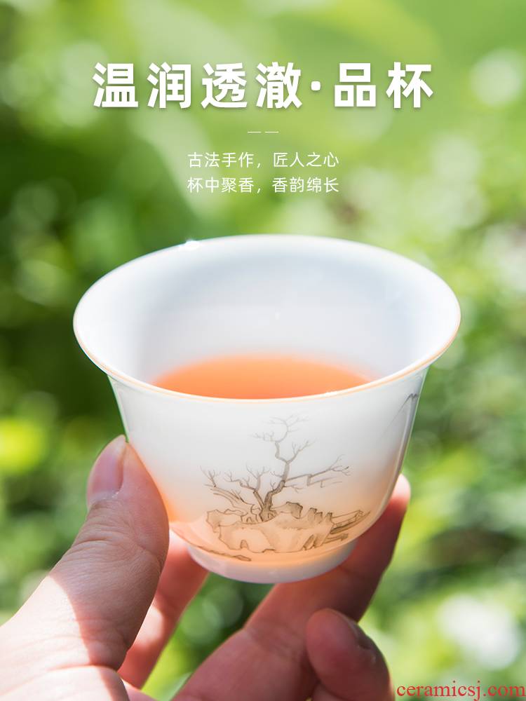 Jingdezhen ceramic kung fu tea set hand - made noggin thin body pure manual sample tea cup men and women master cup single CPU