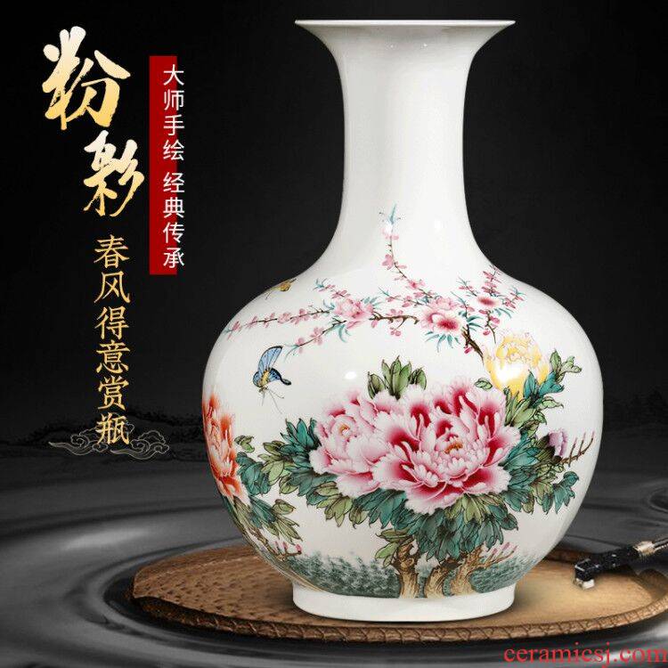 Jingdezhen ceramic wine sitting room adornment large Chinese style home furnishing articles by hand - made pastel dried flower vase