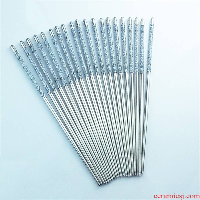 2 to 1 high - grade stainless steel blue and white porcelain household antiskid hollow metal alloy iron chopsticks to pack 10 pairs of mail