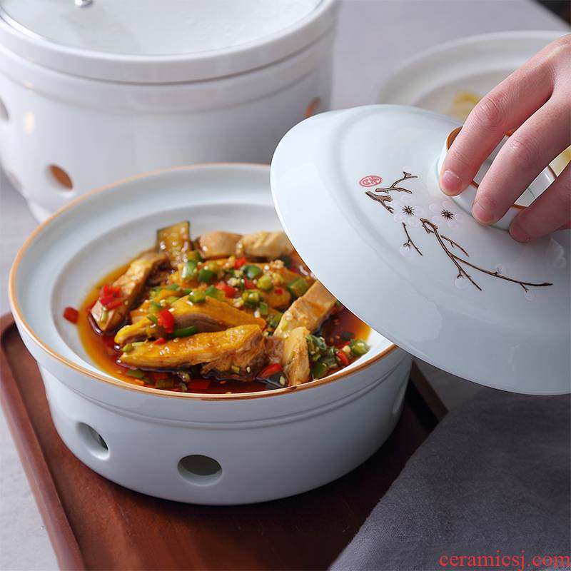 View the best dry pot alcohol based 0 fish dish the furnace heat preservation boiler bowl household hotel name plum flower ceramic tableware