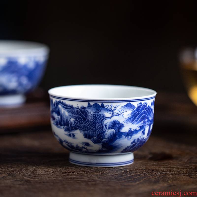 Kangxi landscape master cup of jingdezhen ceramic hand - made sample tea cup all hand kung fu tea set small bowl tea cups