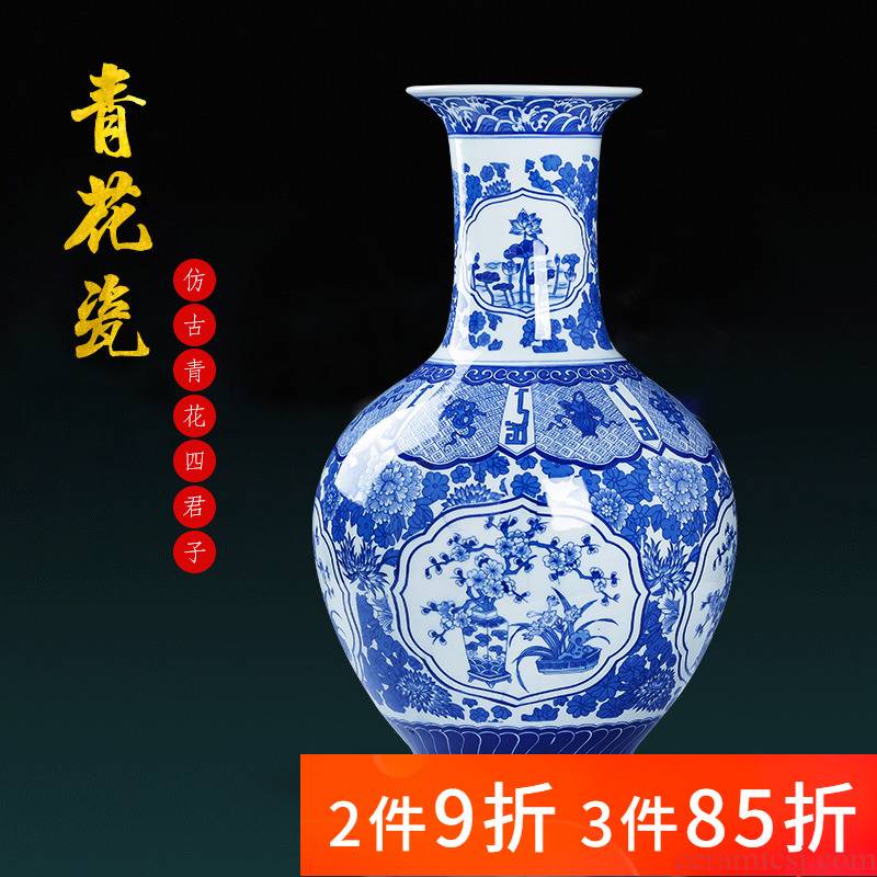 Jingdezhen porcelain ceramic antique large blue and white porcelain vase flower arranging new Chinese style household furnishing articles sitting room adornment