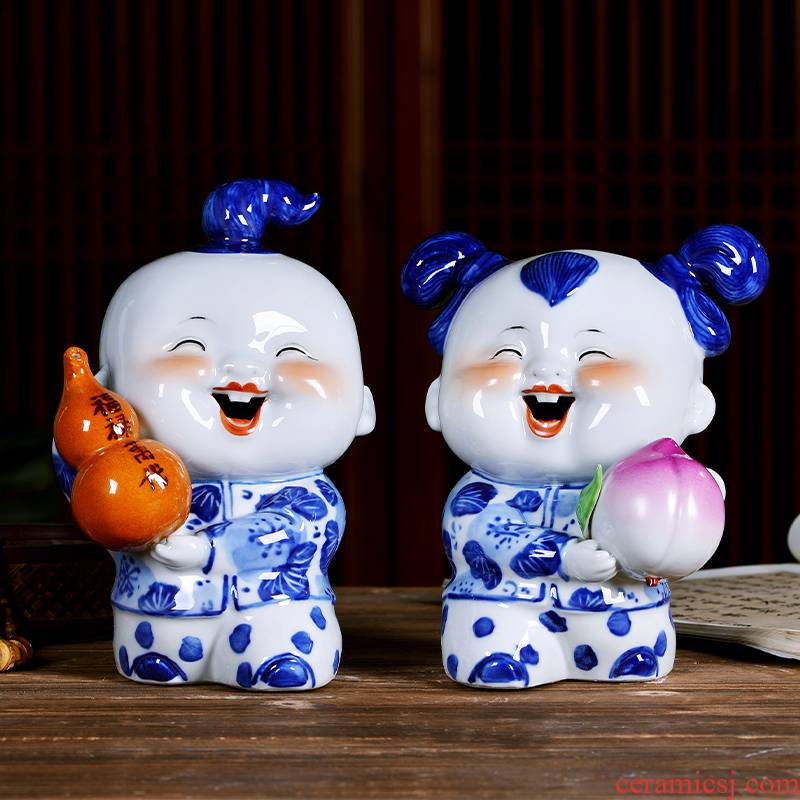 Blue and white porcelain of jingdezhen ceramics doll furnishing articles festival gifts creative decorations of Chinese style household decoration sitting room