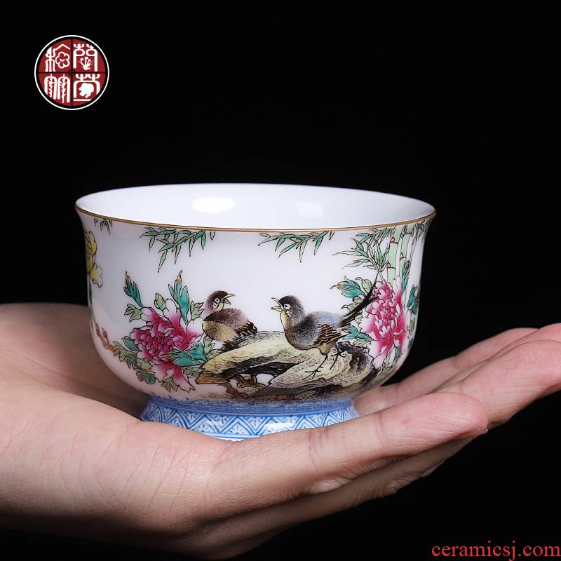 Colored enamel hand - made master cup pure manual jingdezhen ceramic tea set single cup pressure hand cup large individual sample tea cup
