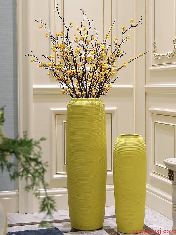 Nordic yellow wind simulation flower flower vase landing large sitting room adornment morandi color ceramic jewelry furnishing articles