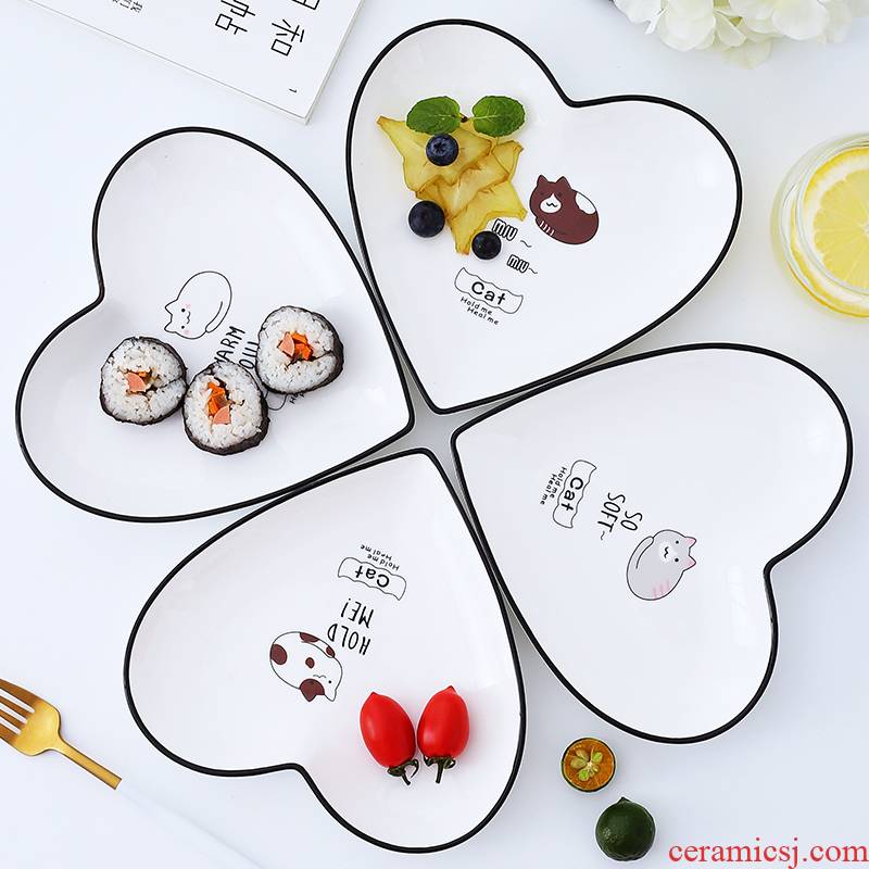 Ins web celebrity creative ceramic plate of northern wind love breakfast tray was lovely fruit dried fruit cake plate dessert plate plate