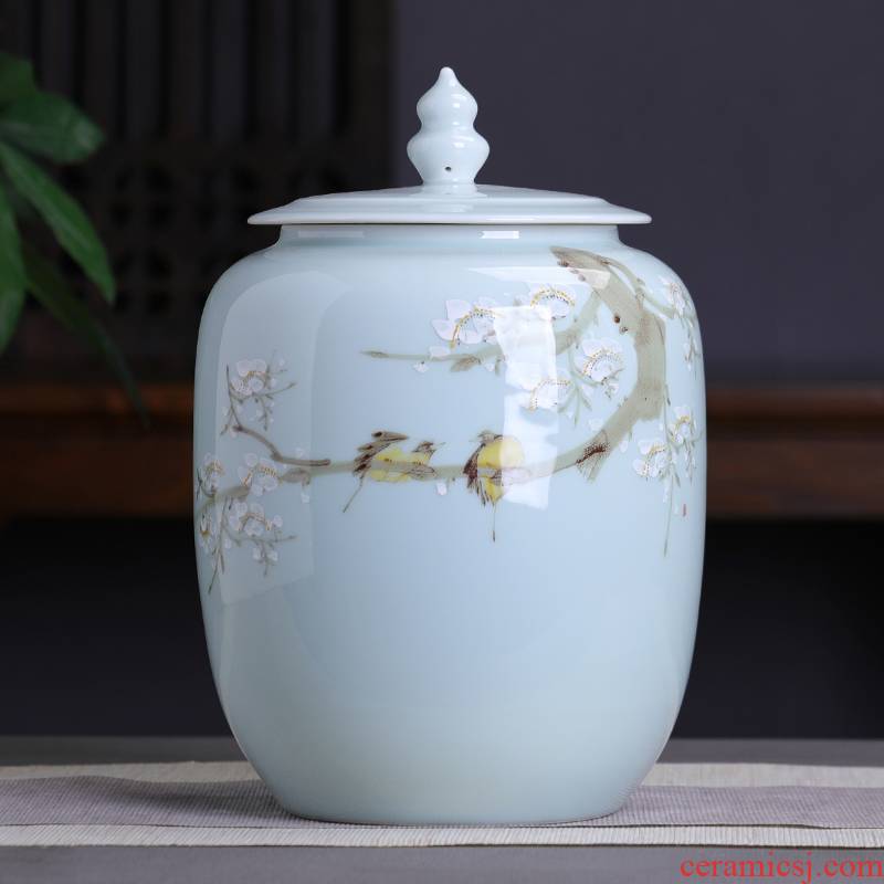 Chinese style tea pot ceramic furnishing articles with cover seal pot moistureproof large capacity domestic large loose tea storage tanks
