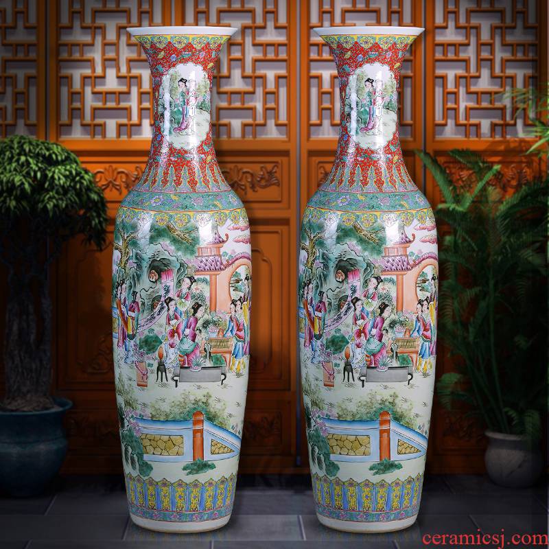 Jingdezhen ceramic powder enamel craft jinling twelve women of large size vase landed sitting room of Chinese style household decorative furnishing articles