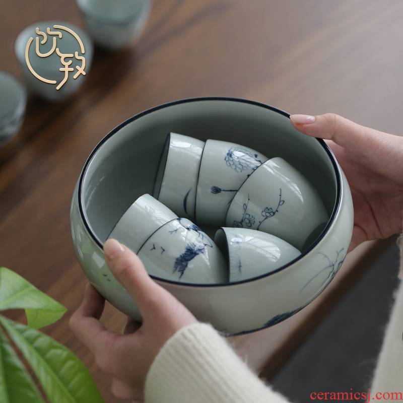 Ultimately responds to jingdezhen hand - made ceramic bath large blue and white porcelain tea zen for wash water jar to build water in a kung fu tea set