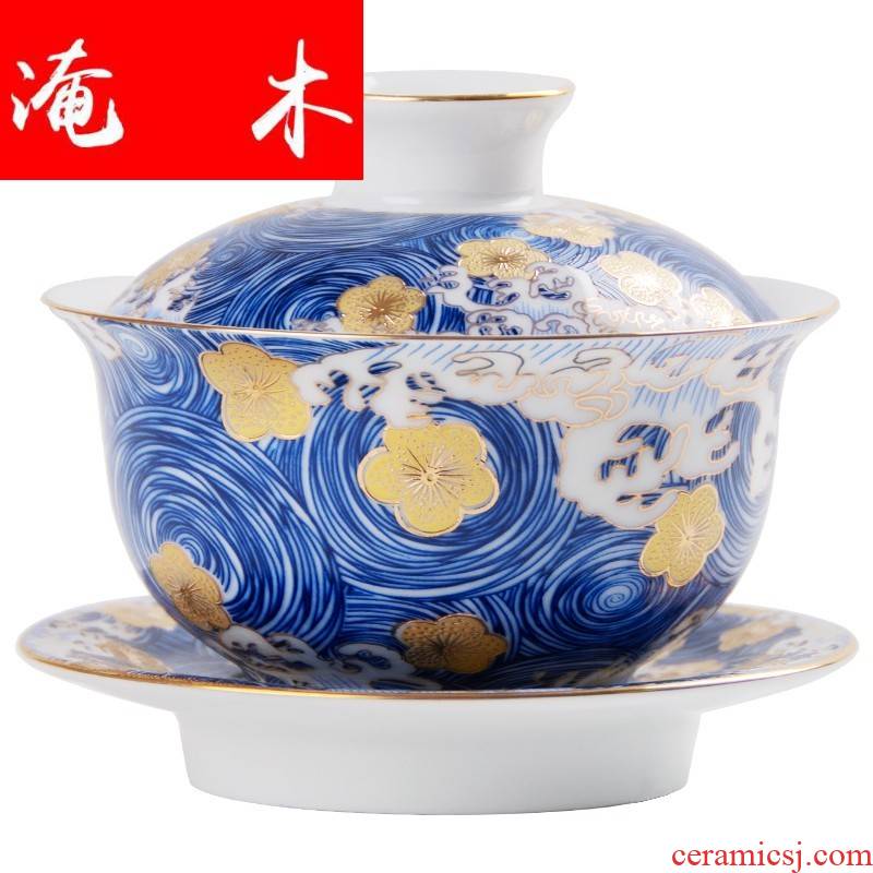 Submerged wood, ceramic tureen colored enamel kung fu tea set three suit to make tea bowl large jingdezhen blue and white porcelain bowl