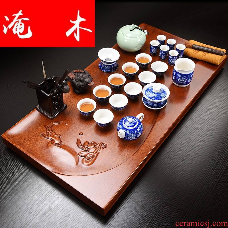 Submerged wood hua limu tea tray of household solid wood tea tray tea sets household contracted sitting room ceramic kung fu tea set