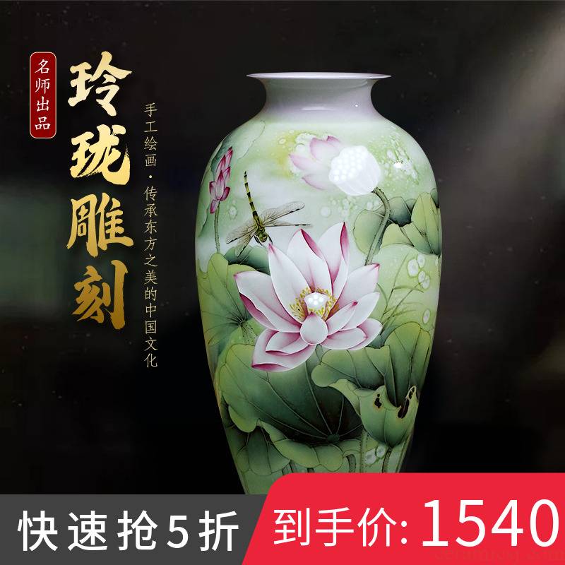 Jingdezhen ceramics hand carved large light lotus flower vase Chinese key-2 luxury household act the role ofing is tasted porch decorate furnishing articles