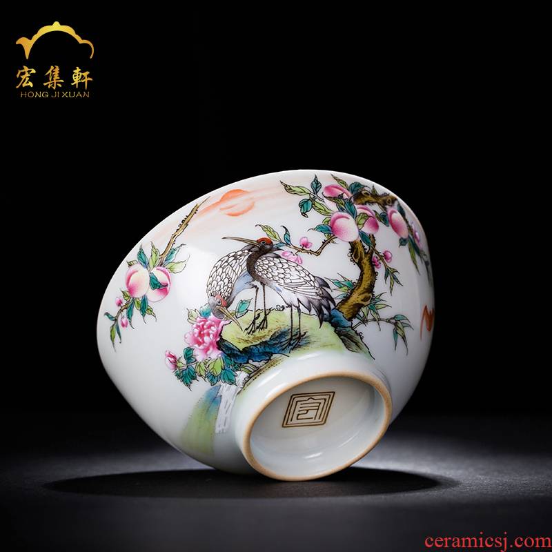 The Master cup single CPU single jingdezhen ceramic teacups hand - made teacup cranes peach cup small tea colored enamel inside and outside