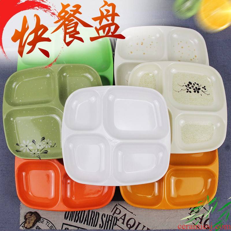 Thickening snack plate imitation porcelain tableware three round frame plates student canteen dining hall four square snack plate