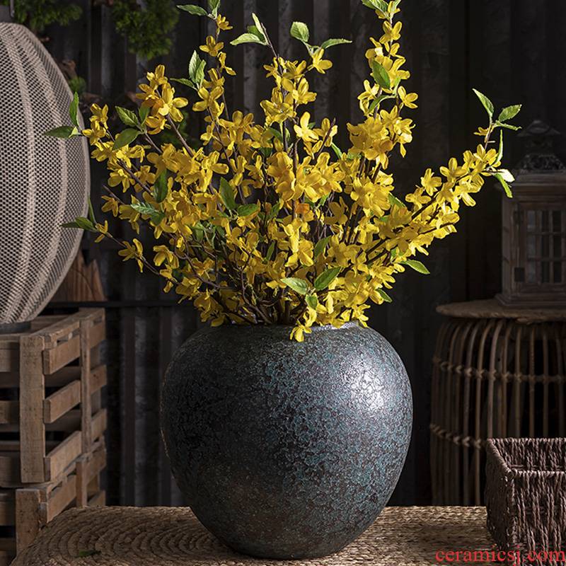 Dried flower ceramic large diameter vase mesa of new Chinese style flower implement flower arranging flowers restore ancient ways do old ball furnishing articles