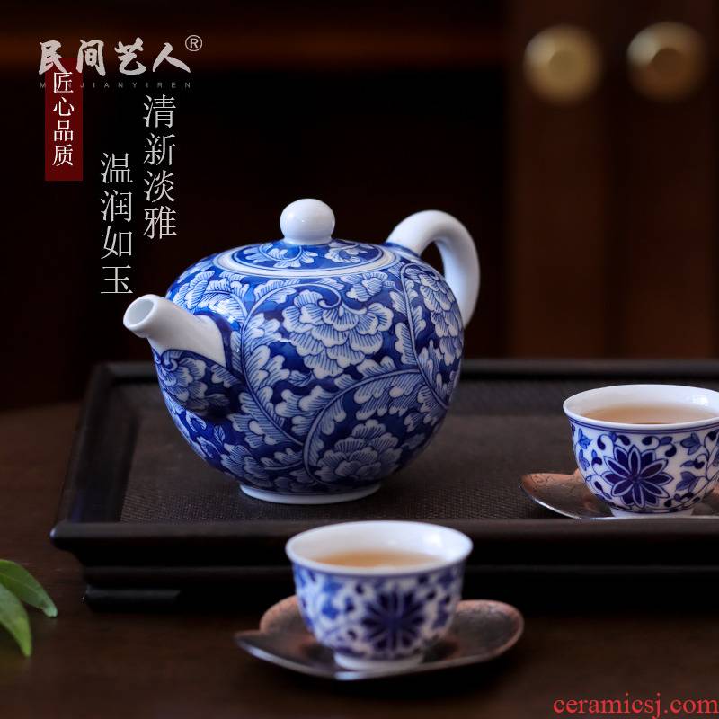 Hand made blue and white porcelain of jingdezhen ceramic teapot kung fu tea tea, household small antique single pot, kettle