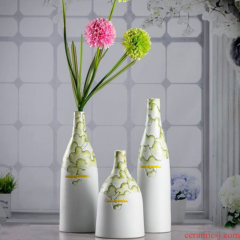 Hand - made vases, three - piece ceramics furnishing articles sitting room light flower arranging dried flowers, northern Chinese style decoration key-2 luxury decoration