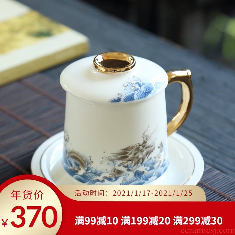 Colored enamel suet jade white porcelain teacup filtering cup with cover working and meeting with the paint boss glass ceramic cup