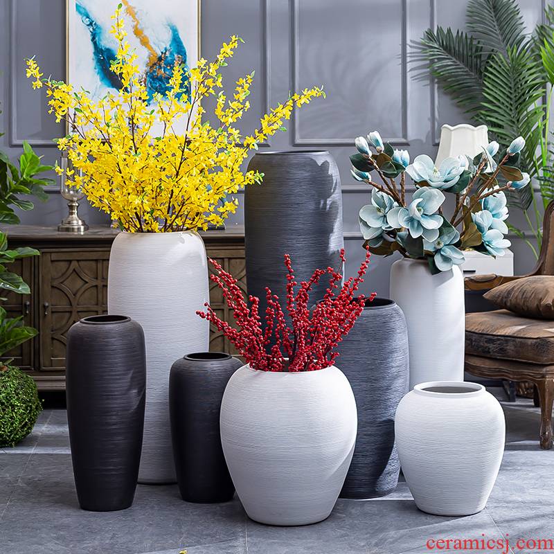 Jingdezhen ceramic vase landing Nordic I and contracted, dried flowers, flower arrangement sitting room adornment is placed to restore ancient ways pottery basin