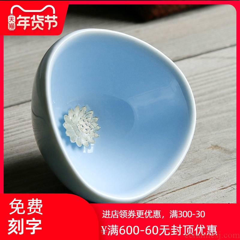 With sterling silver kung fu tea cups ceramic tea set built light whitebait cup sample tea cup individual cup masters cup single cup bowl