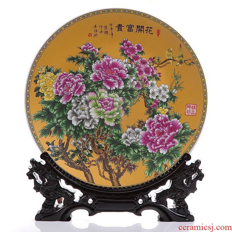 Jingdezhen ceramic blooming flowers, hang dish decorative plates home sitting room adornment is placed a wedding gift