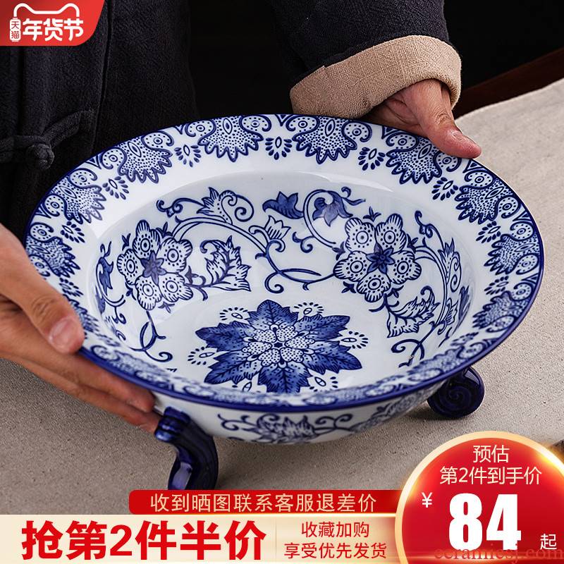 Blue and white porcelain of jingdezhen ceramics fruit bowl furnishing articles creative Chinese style household snack plate of the sitting room tea table dry fruit tray