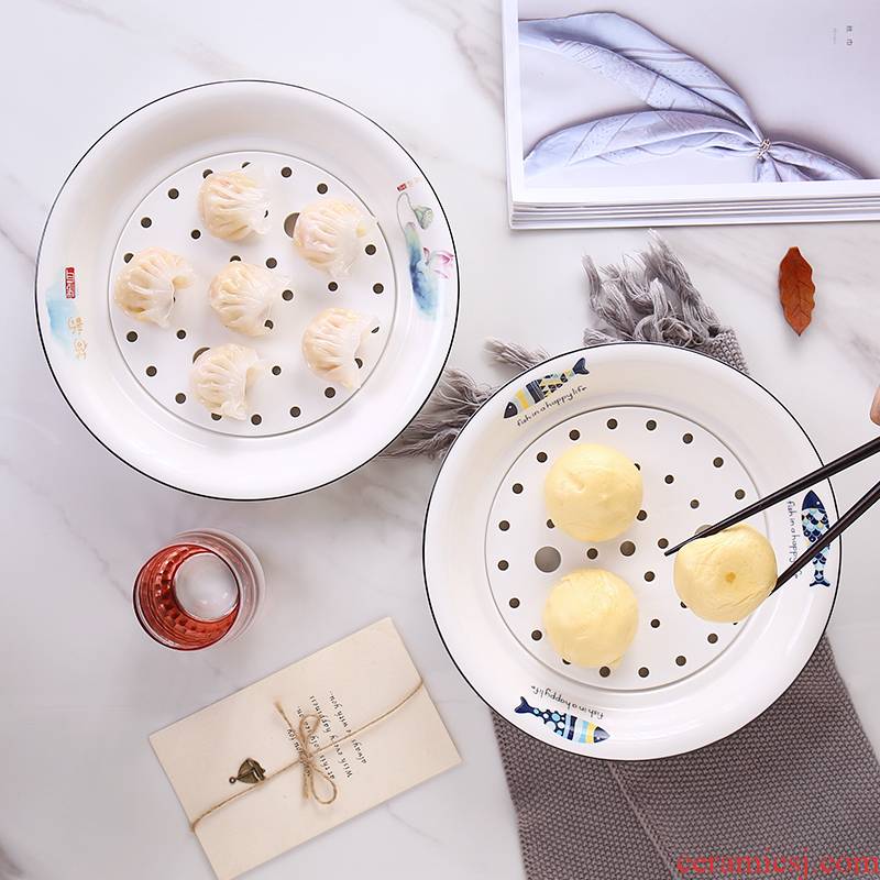 Double ceramic plate tableware circular disc dumplings plate meal food dish drop dumplings ipads porcelain household steamed fish