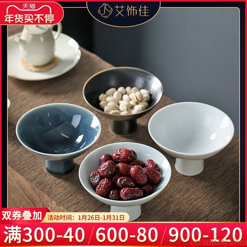 Jingdezhen all hand high fruit plate of new Chinese style living room decoration creative ceramic tea set tray