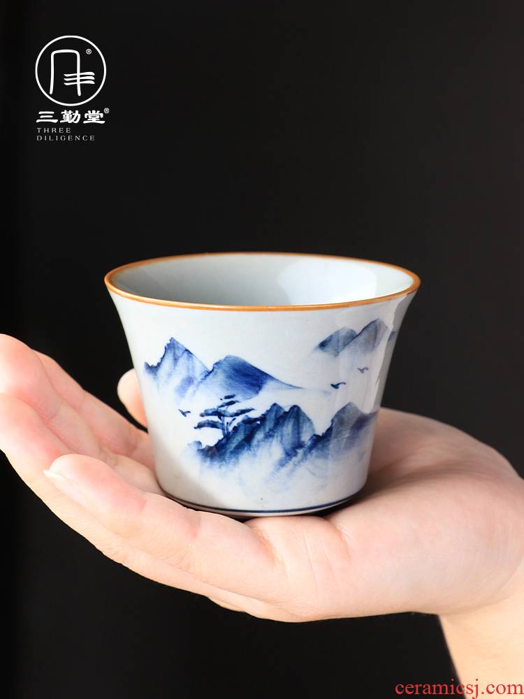 Three frequently hall hand - made porcelain cup master cup kung fu tea cups of jingdezhen ceramic personal single CPU getting small cup only