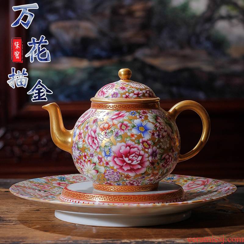Ceramic checking pot bearing pastel colored enamel paint full flower flower pot kung fu tea teapot