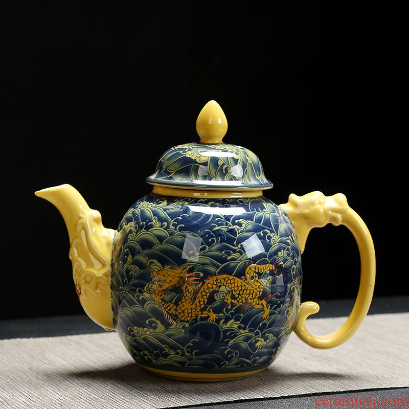 Ceramic dragon big teapot with porous filter handle teapot household pot of high temperature resistant 700 ml of huanglong pot