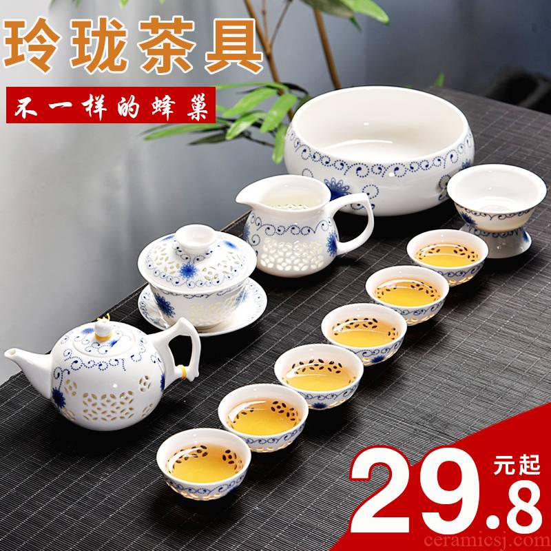 Hui shi creative household and exquisite ceramic kung fu tea set tea tray tureen teapot tea cup contracted with tea