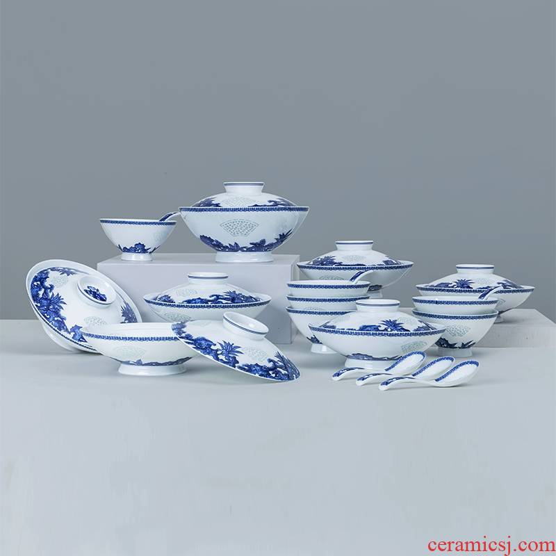 Jade BaiLingLong jingdezhen ceramic bowl set home dishes Chinese dishes contracted plate opening the window