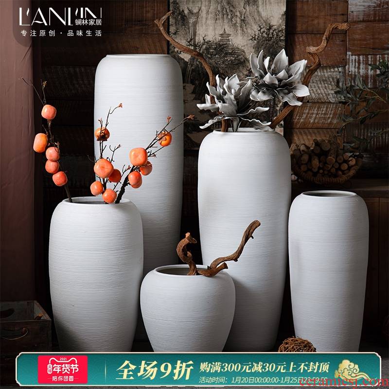 Jingdezhen landing big vase Nordic creative household dried flower adornment furnishing articles white contracted sitting room flower POTS