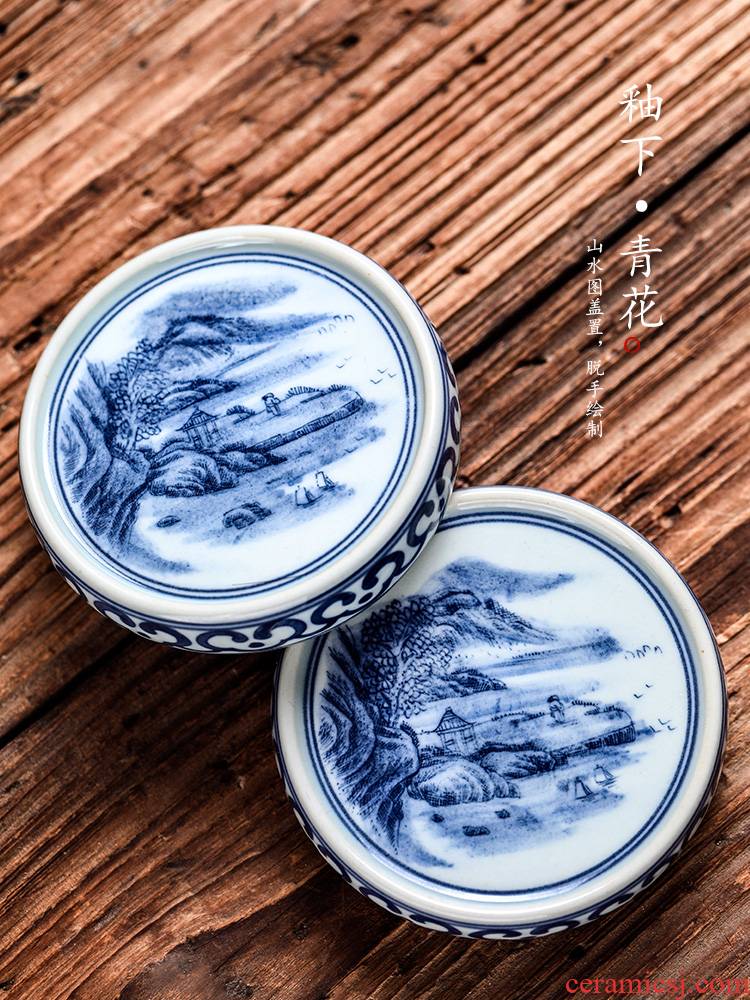 Jingdezhen it buy blue cover cover supporting pure manual landscape coasters Japanese ceramic kung fu tea set with parts