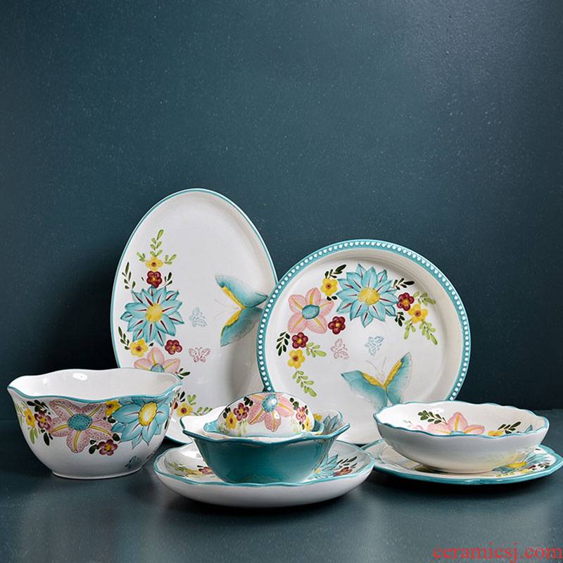 Creative move ceramic tableware European dishes tableware suit household combined northern wind simple dishes and plates