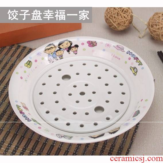 Creative ceramic double dumplings home plate of dumplings steamed dumpling Japanese drop plate round tray was 10 inches large plate