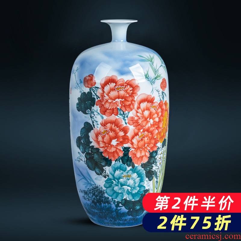 Jingdezhen ceramics hand - made blooming flowers large ground vases, new Chinese style home sitting room adornment is placed