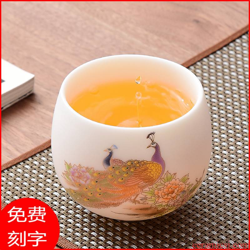 Dehua white porcelain teacup suet jade porcelain tea light cup kung fu masters cup but small cup single colored enamel sample tea cup