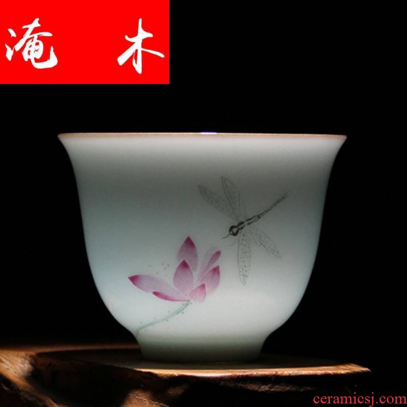 Flooded jingdezhen wood powder enamel master individual cup hand - made ceramic tea set green, pure manual single cup sample tea cup