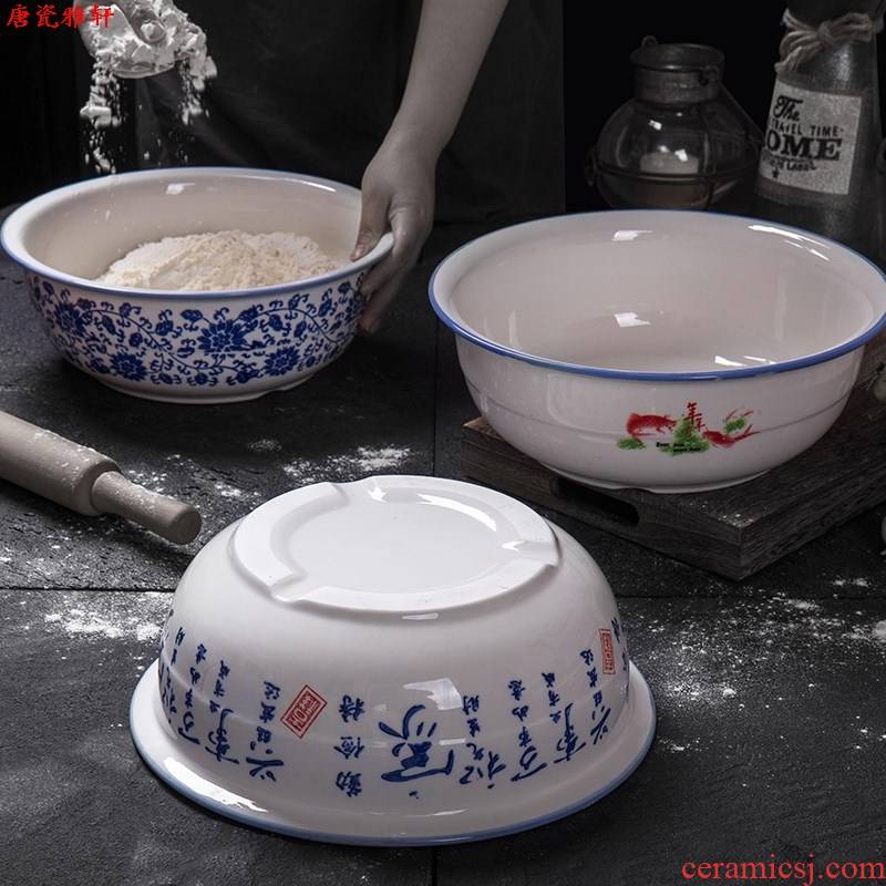 Blue and white old basin and pot soil happens in thickening kitchen ceramic household large household