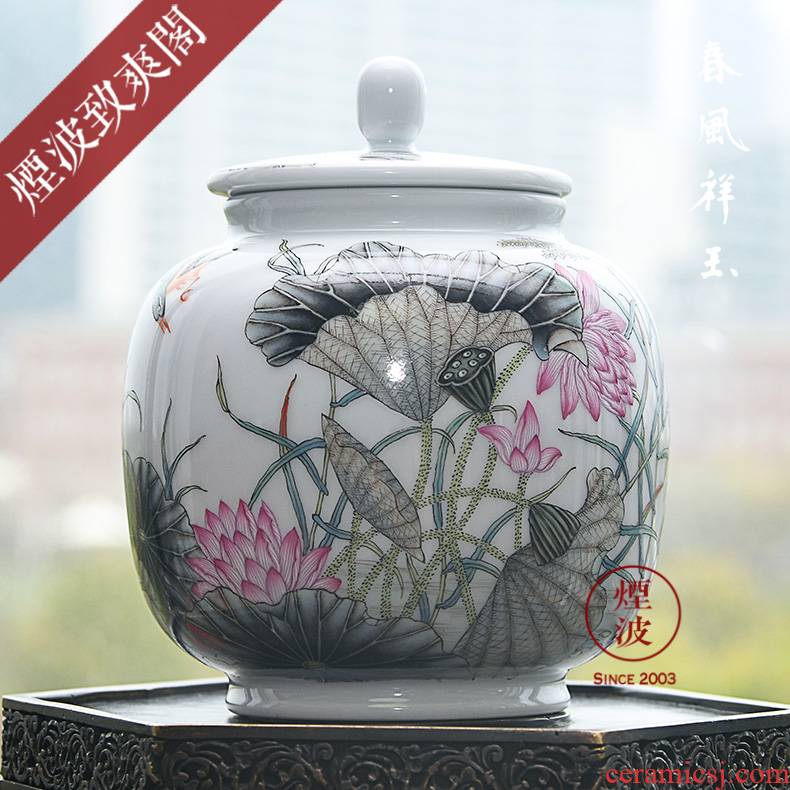 Those jingdezhen spring auspicious treasure jade Zou Jun up model of pastel colored enamel lotus tea caddy fixings