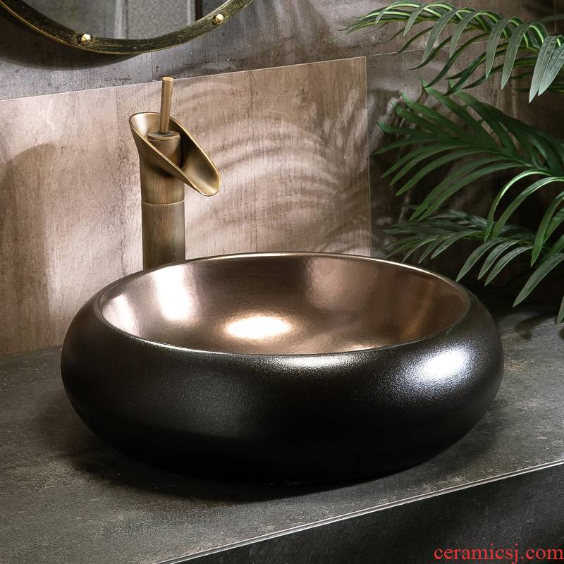 Black art basin on its Black gold outside inside toilet stage basin sink basin of single household ceramics